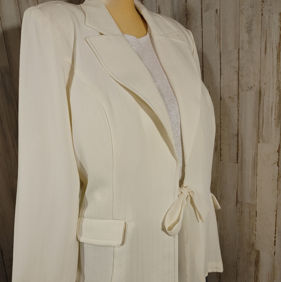 White open tie front long sleeve jacket sz 26 - Picture 4 of 9